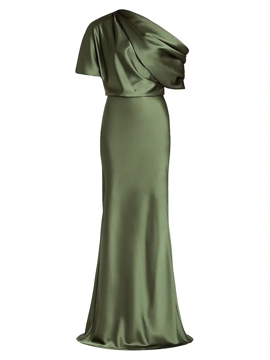 Amsale Women's Satin One-Shoulder Gown - Olive | Image 1 Amsale Women's Satin One-Shoulder Gown - Olive | Image 1