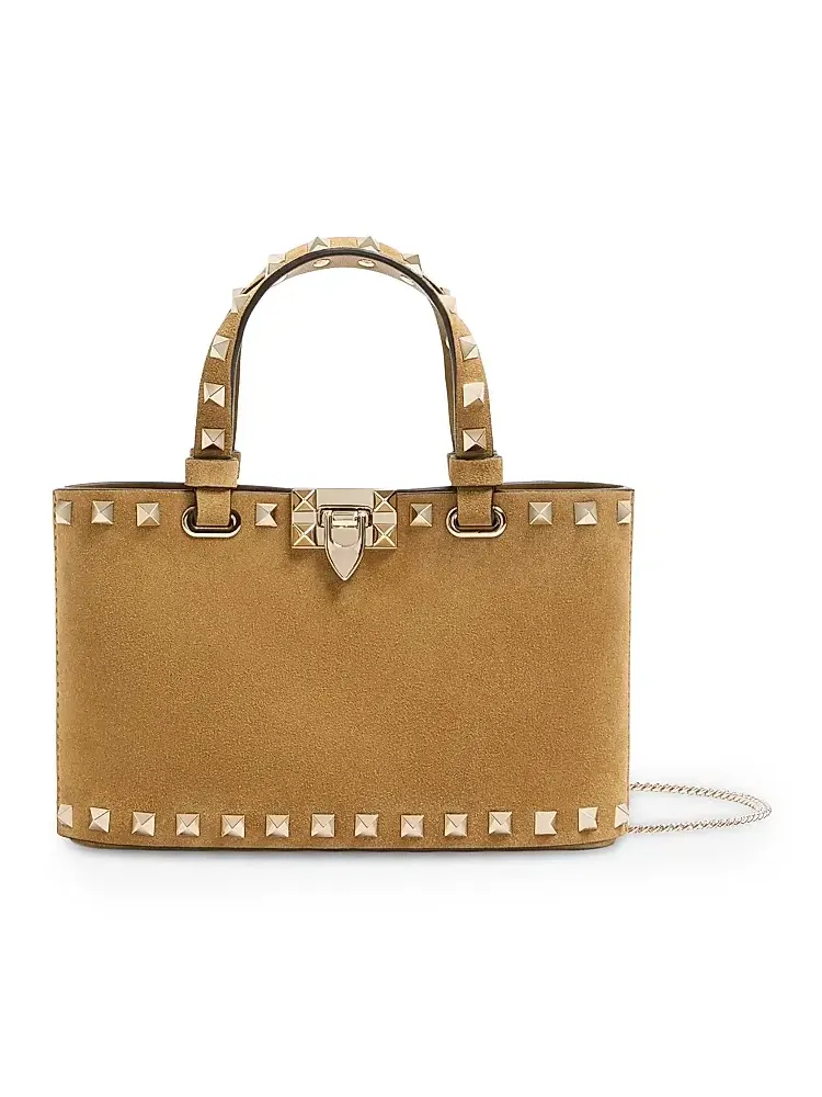 Women's Rockstud Mini Suede Top Handle Bag