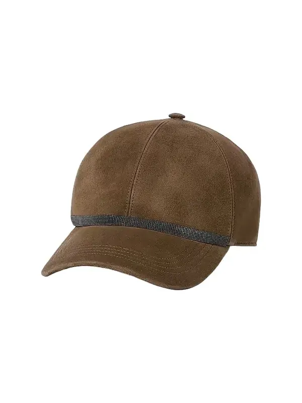 Women's Suede Baseball Cap with Shiny Band - Green