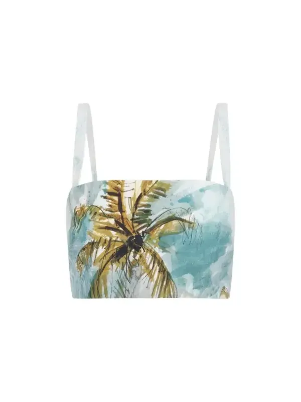 Dominican Landscape Cotton Poplin Cropped Blouse