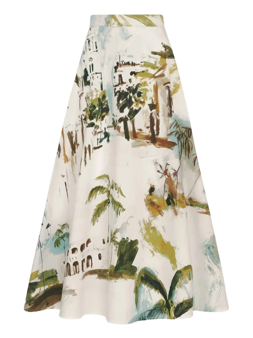 Dominican Landscape Cotton Poplin Skirt