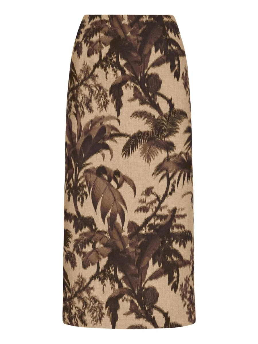 Chiné Palm Leaves Pencil Skirt