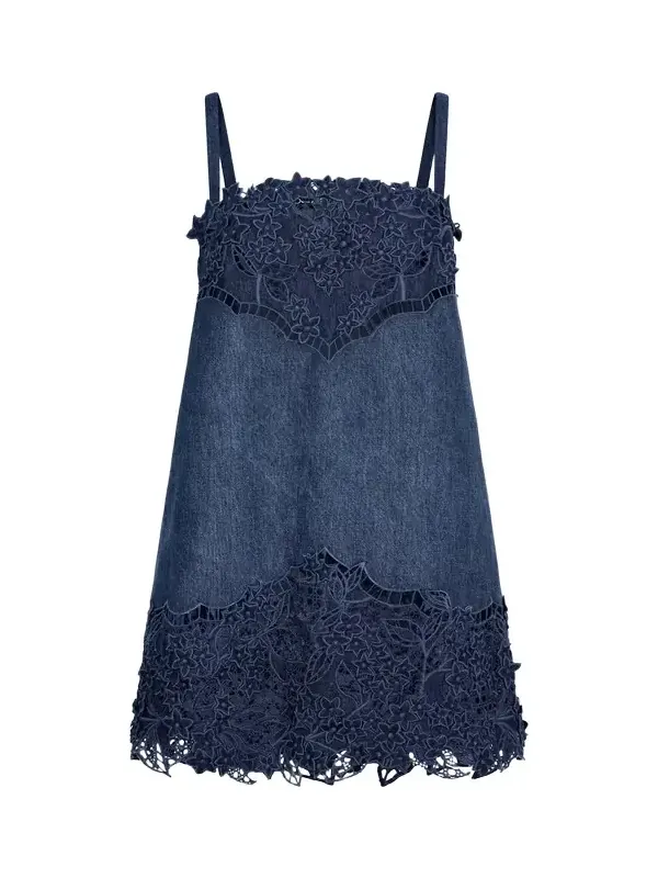 Porcelain Flower Cutout Denim Dress Porcelain Flower Cutout Denim Dress