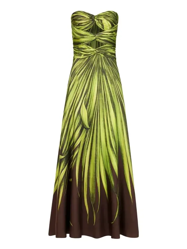 Palm Leaves Silk Twill Cocktail Dress Palm Leaves Silk Twill Cocktail Dress