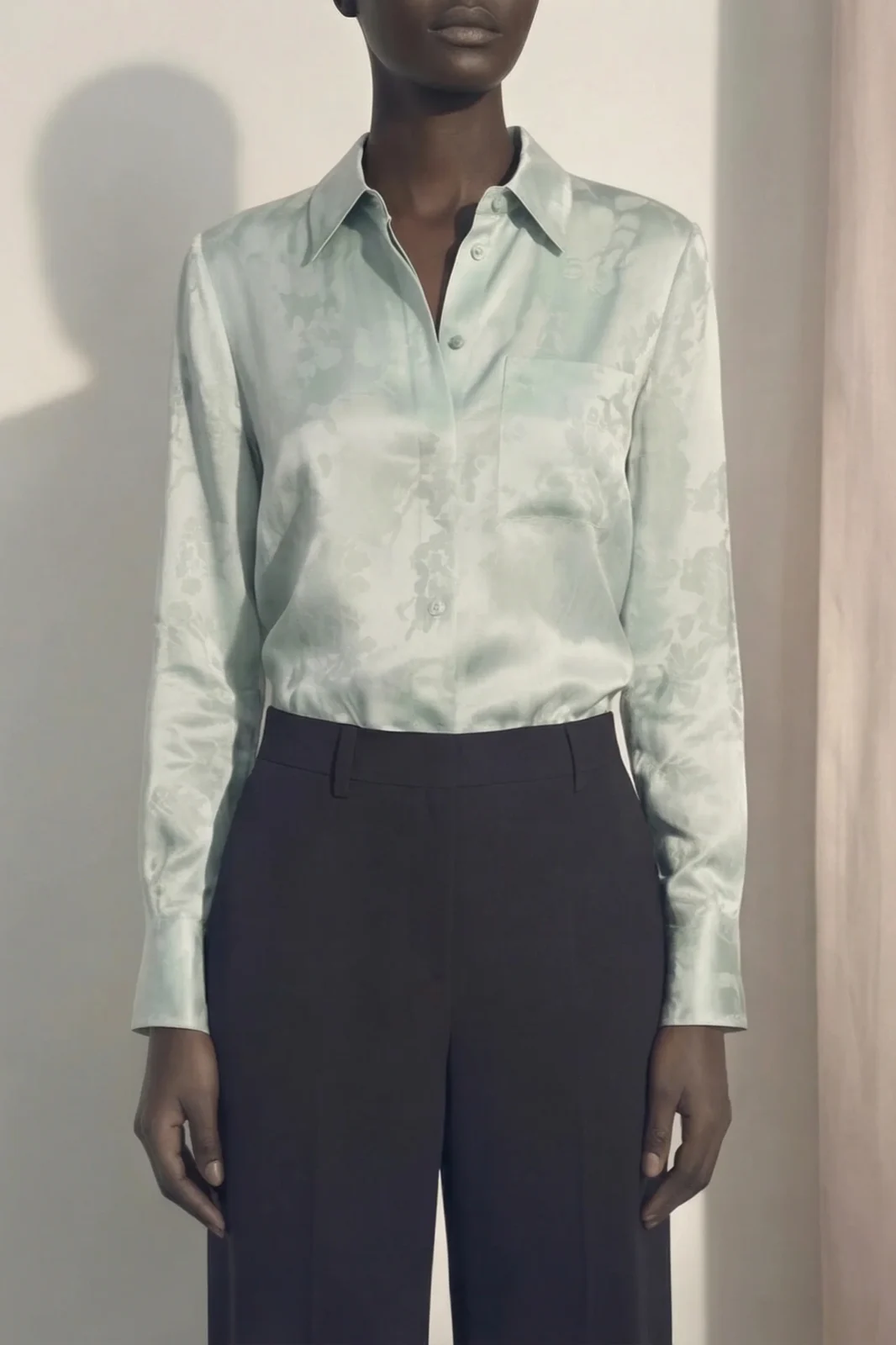 Jason Wu Collection FLORAL SATIN JACQUARD BUTTON-UP SHIRT