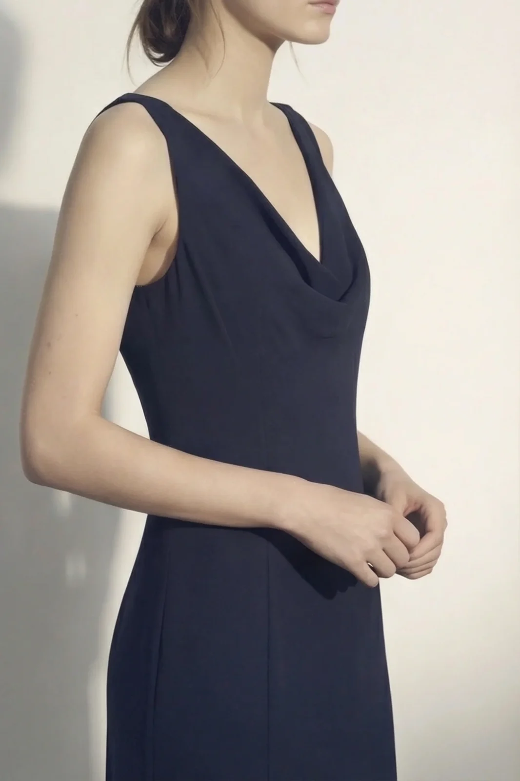 WASHED TWILL LAYERED SLEEVELESS COCKTAIL DRESS