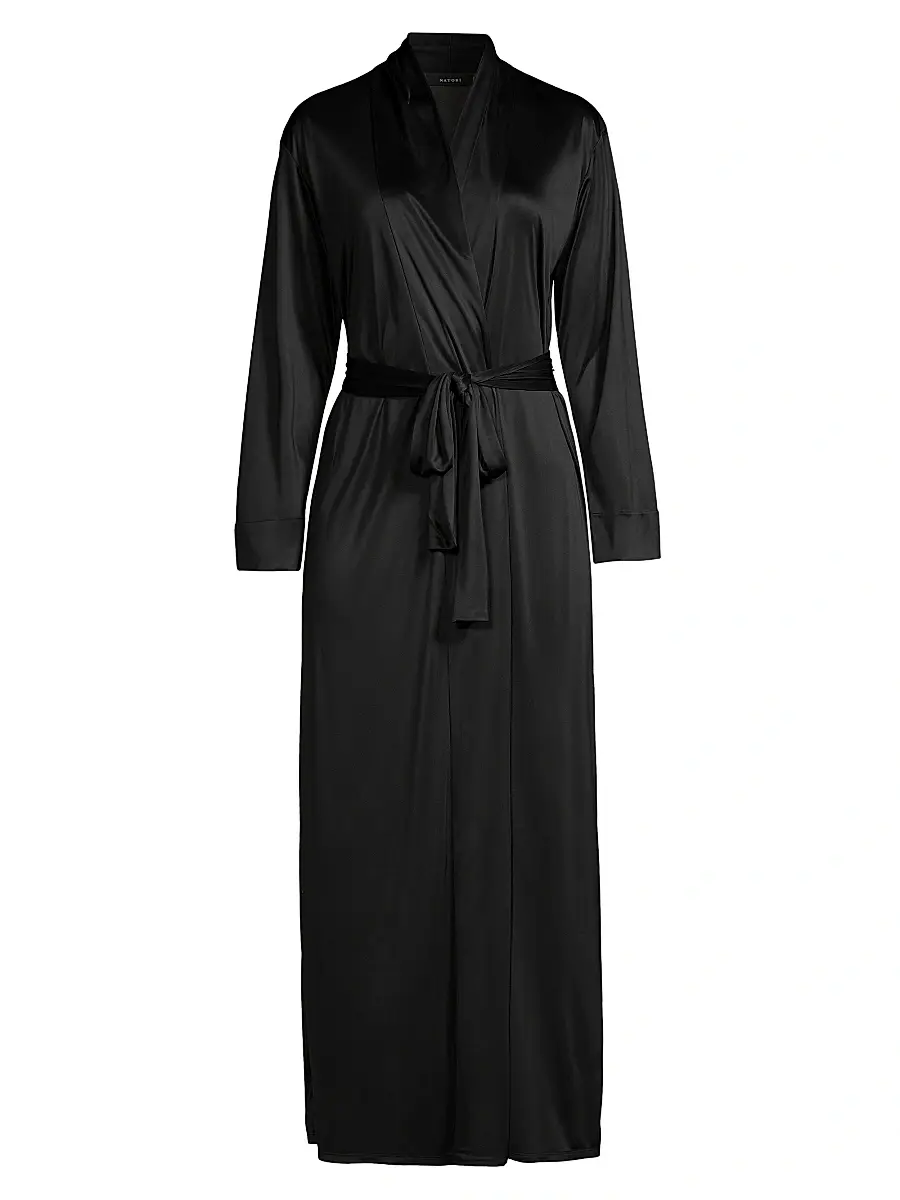Natori Women's Enchant Long Satin Robe - Black | Image 1 Natori Women's Enchant Long Satin Robe - Black | Image 1