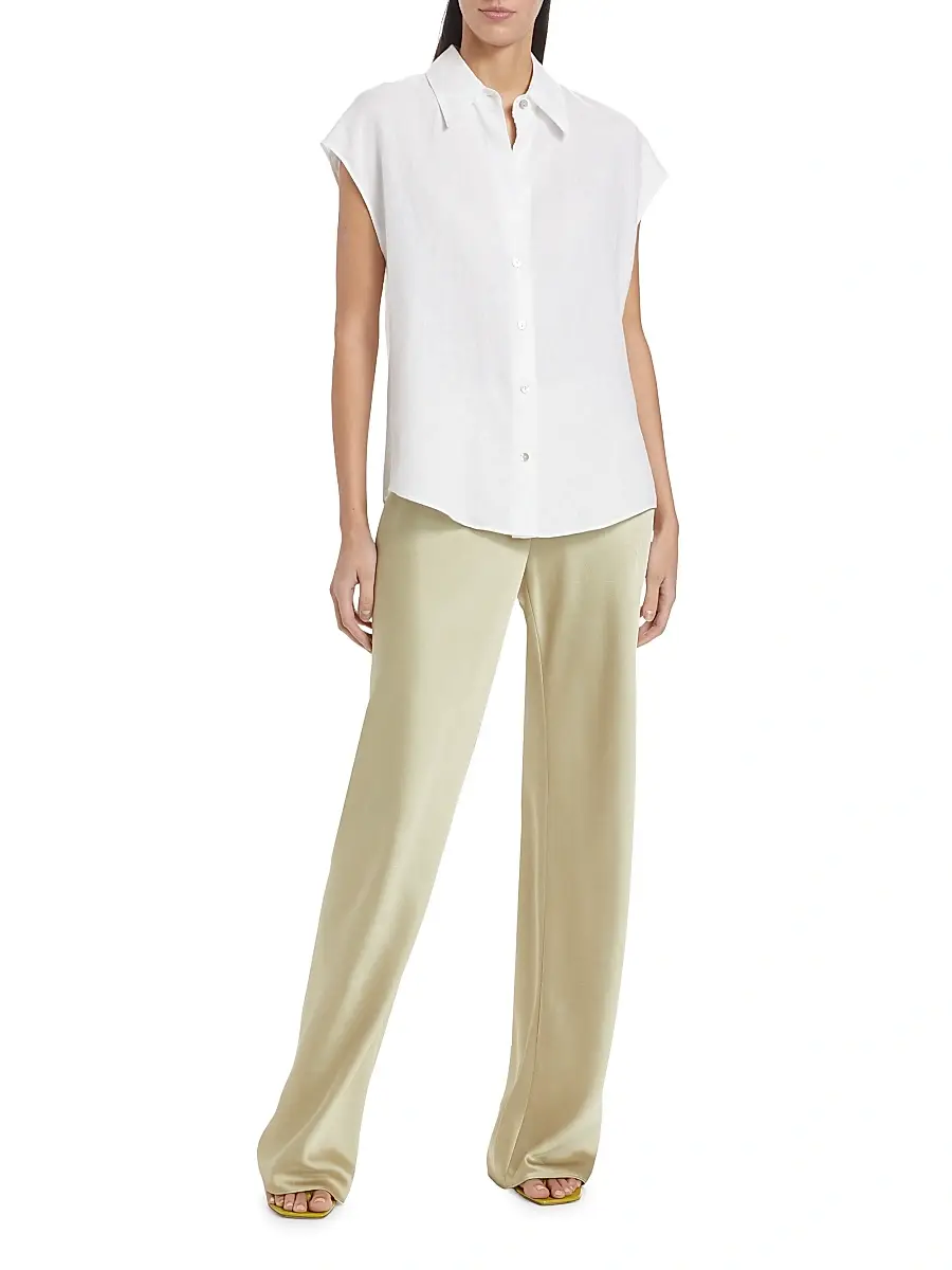 Vince Women's Linen Cap-Sleeve Blouse | Thumbnail 2 Vince Women's Linen Cap-Sleeve Blouse | Thumbnail 2