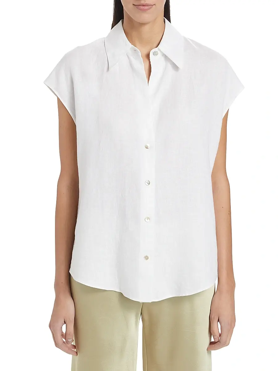 Vince Women's Linen Cap-Sleeve Blouse | Thumbnail 3 Vince Women's Linen Cap-Sleeve Blouse | Thumbnail 3