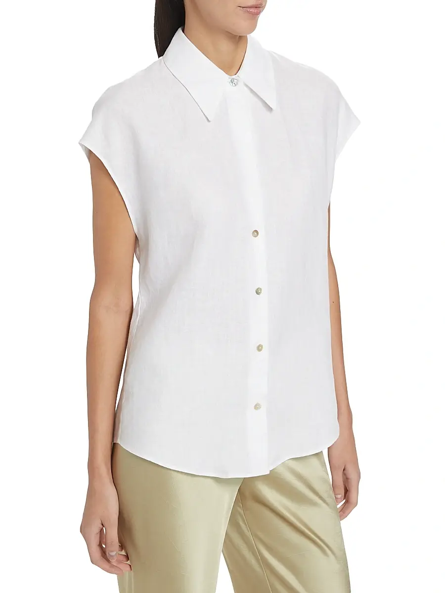 Vince Women's Linen Cap-Sleeve Blouse | Thumbnail 4 Vince Women's Linen Cap-Sleeve Blouse | Thumbnail 4