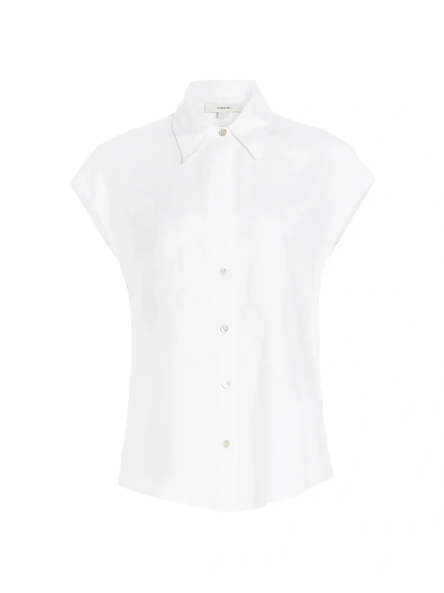 Vince Women's Linen Cap-Sleeve Blouse - Optic White - Size Large | Image 1 Vince Women's Linen Cap-Sleeve Blouse - Optic White - Size Large | Image 1