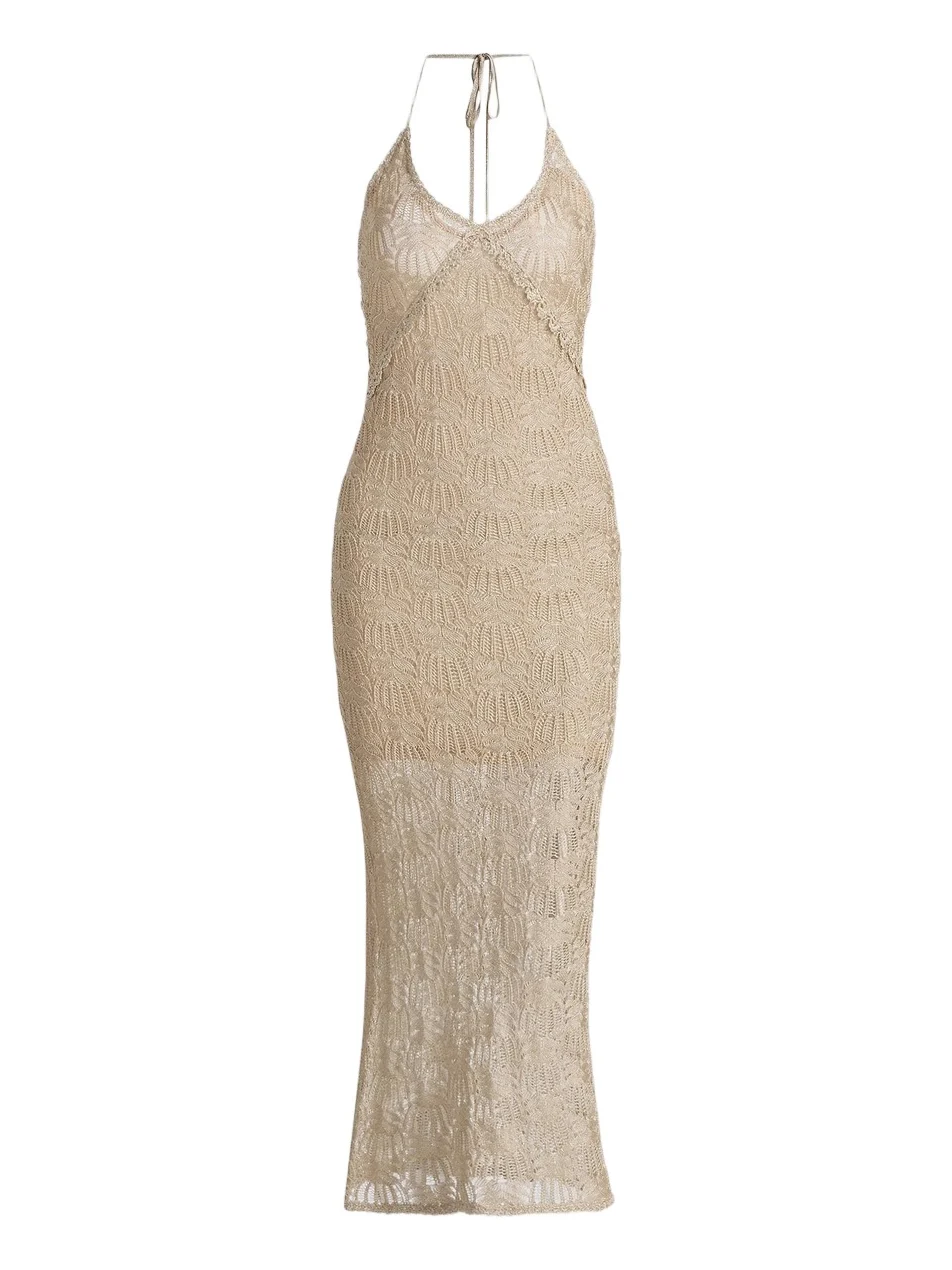 LoveShackFancy Women's Vreya Metallic Halterneck Knitted Midi-Dress