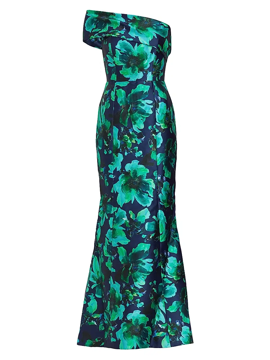 Amsale Women's Floral Satin Trumpet Gown - Blue Multi | Image 1 Amsale Women's Floral Satin Trumpet Gown - Blue Multi | Image 1