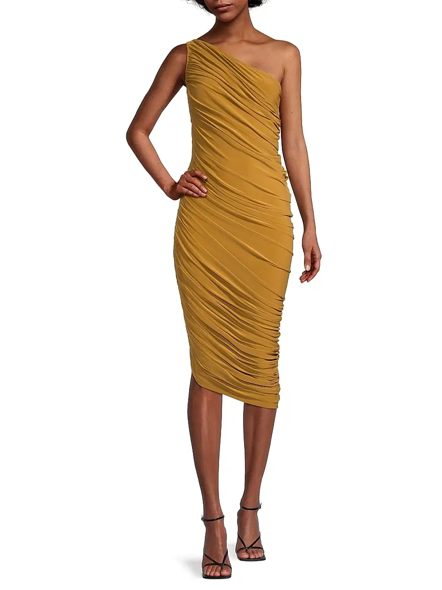 Norma Kamali Women's Diana Ruched One-Shoulder Midi-Dress | Thumbnail 2 Norma Kamali Women's Diana Ruched One-Shoulder Midi-Dress | Thumbnail 2