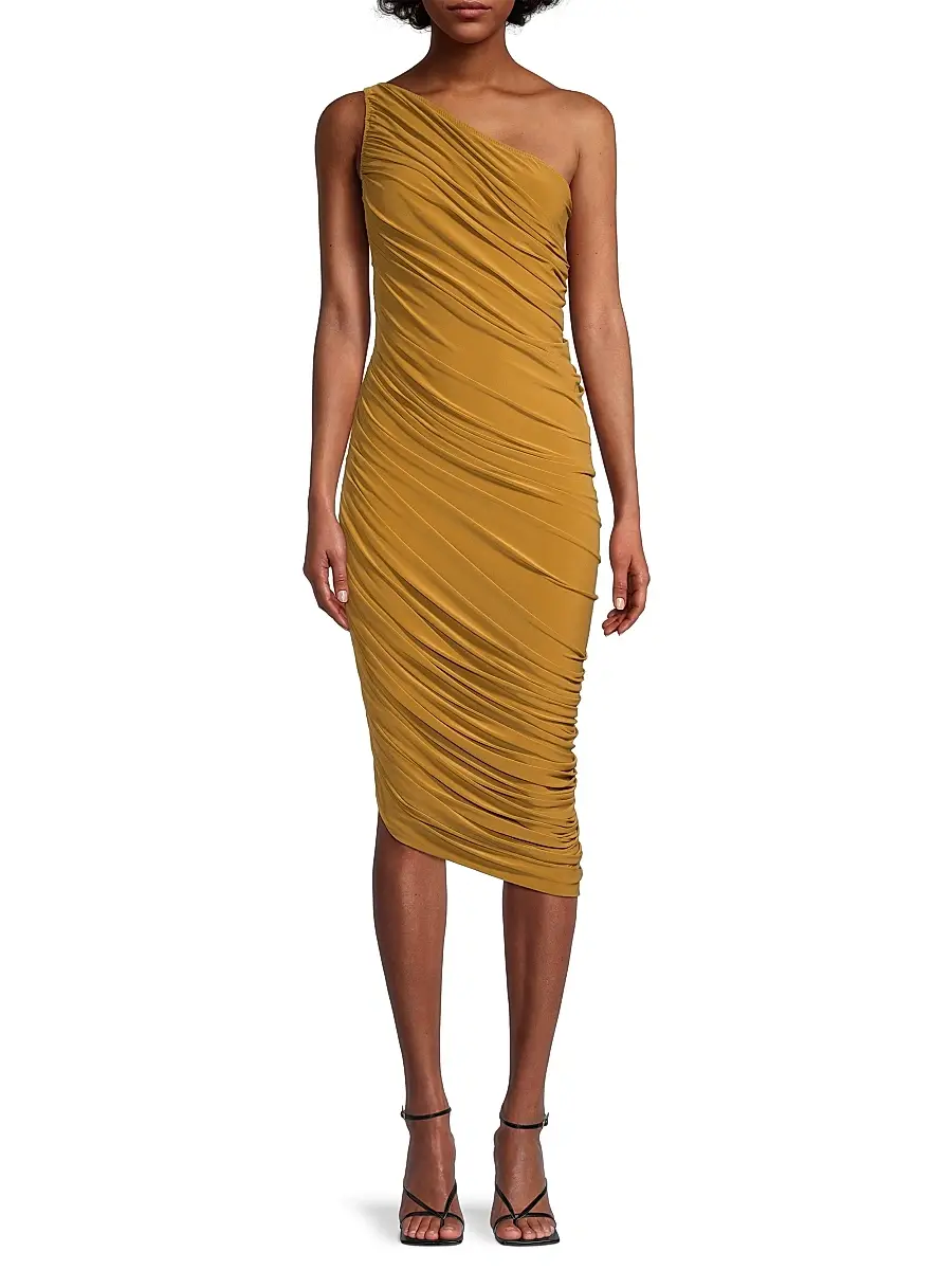 Norma Kamali Women's Diana Ruched One-Shoulder Midi-Dress | Thumbnail 3 Norma Kamali Women's Diana Ruched One-Shoulder Midi-Dress | Thumbnail 3