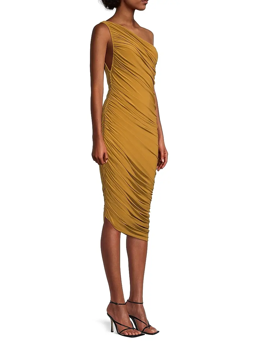 Norma Kamali Women's Diana Ruched One-Shoulder Midi-Dress | Thumbnail 4 Norma Kamali Women's Diana Ruched One-Shoulder Midi-Dress | Thumbnail 4