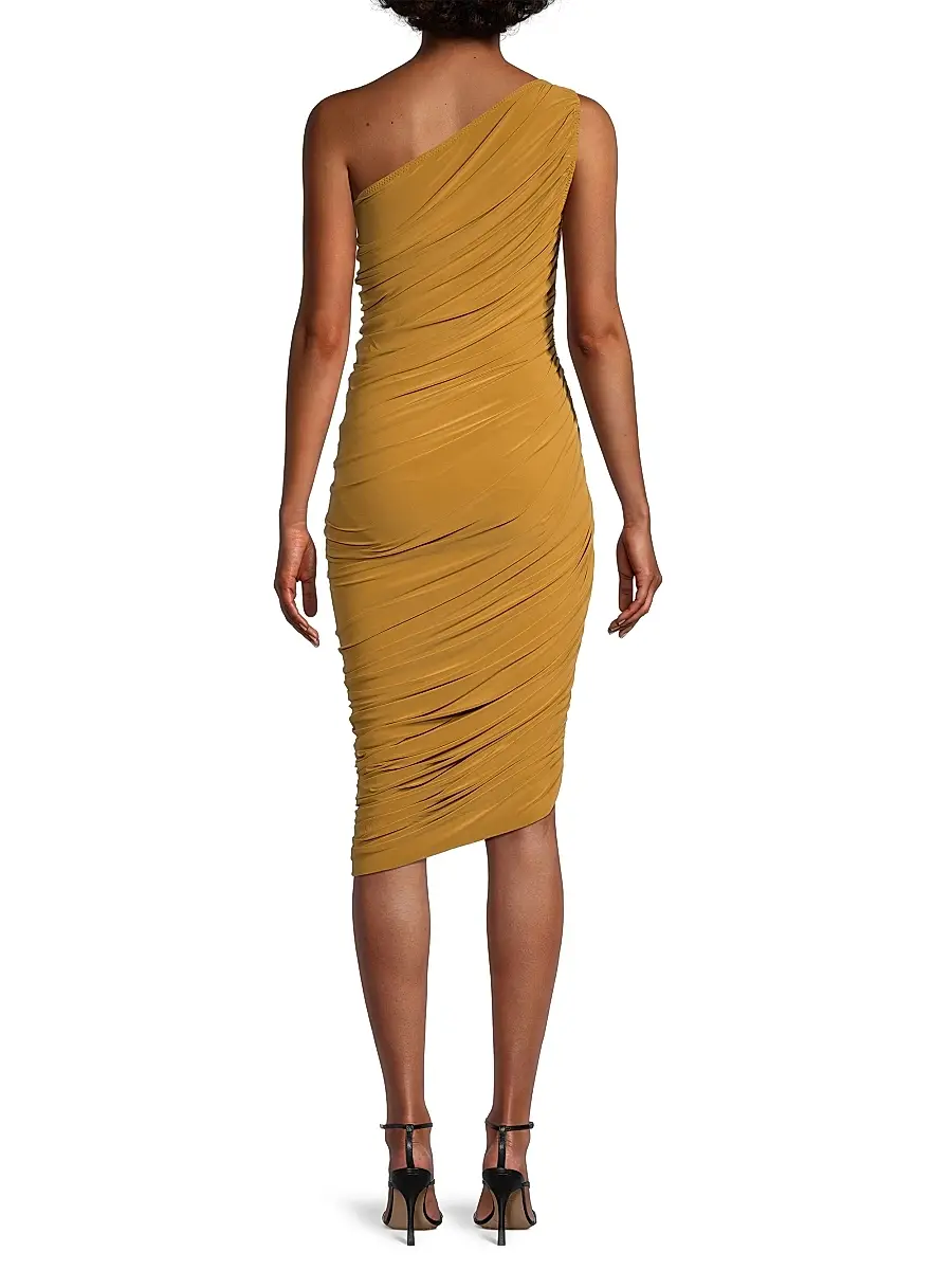Norma Kamali Women's Diana Ruched One-Shoulder Midi-Dress | Thumbnail 5 Norma Kamali Women's Diana Ruched One-Shoulder Midi-Dress | Thumbnail 5