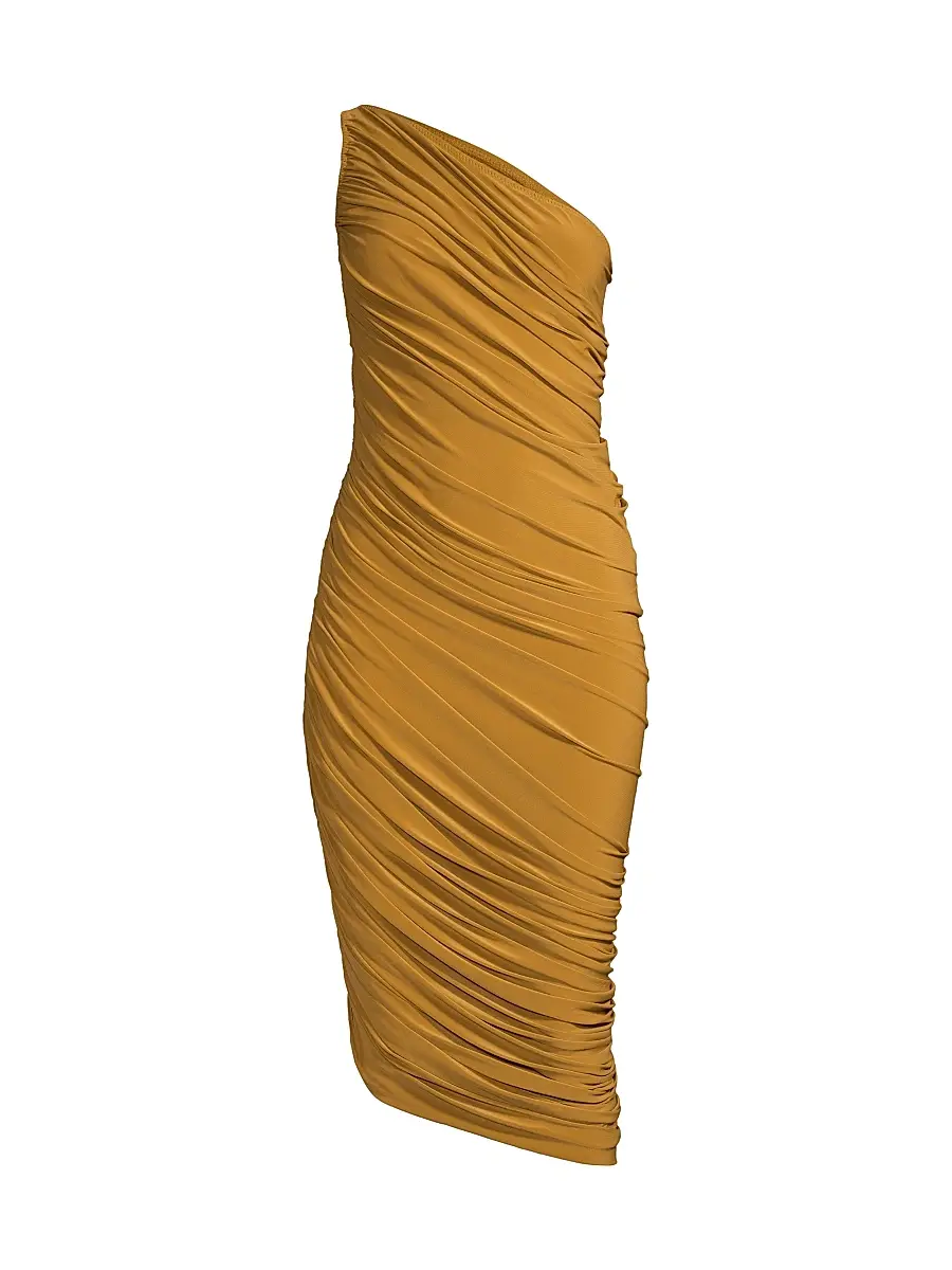 Norma Kamali Women's Diana Ruched One-Shoulder Midi-Dress - Mocha | Image 1 Norma Kamali Women's Diana Ruched One-Shoulder Midi-Dress - Mocha | Image 1