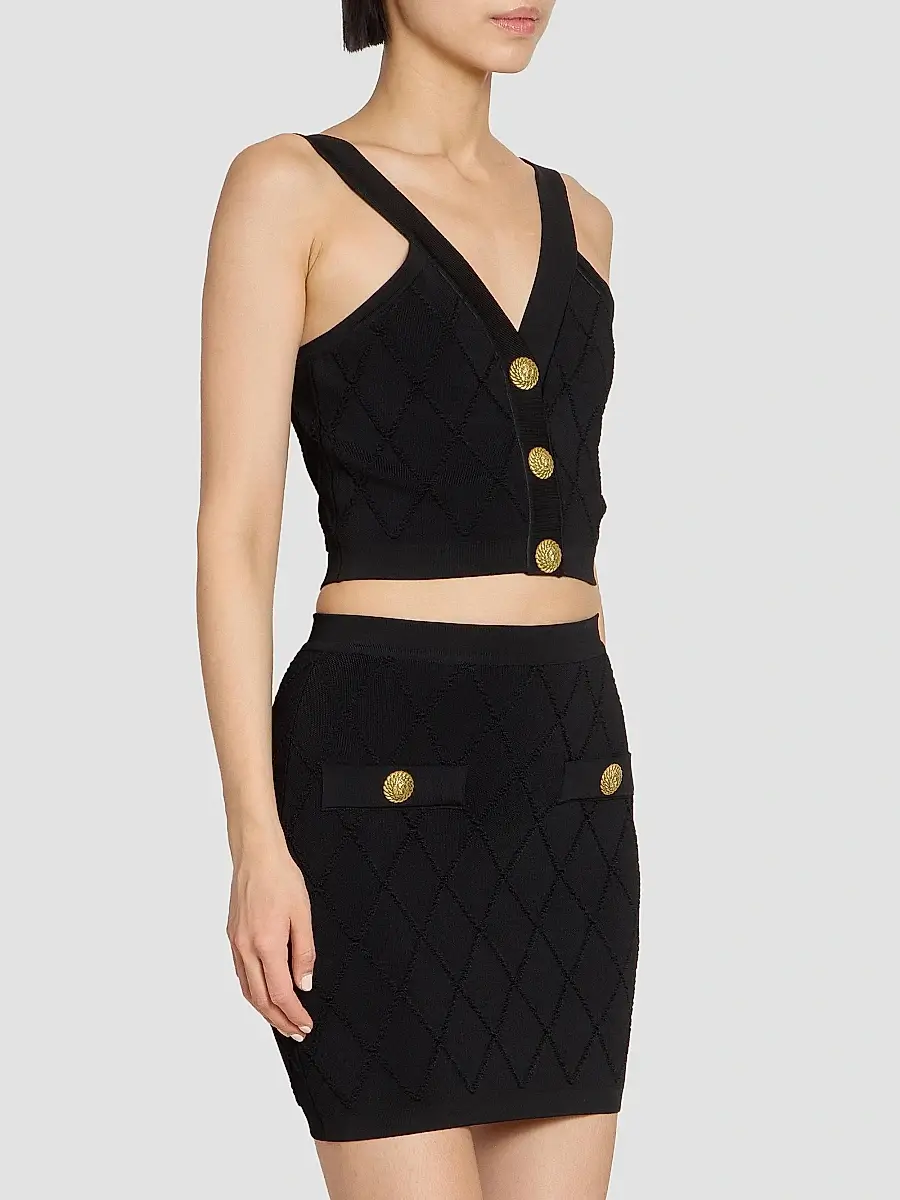 Balmain Women's Quilted Compact Knit Vest - Noir | Thumbnail 4
