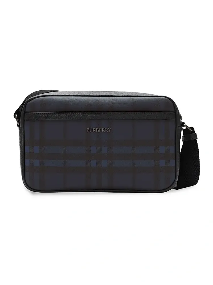 Men's Check Coated Canvas Flat Crossbody Bag Men's Check Coated Canvas Flat Crossbody Bag