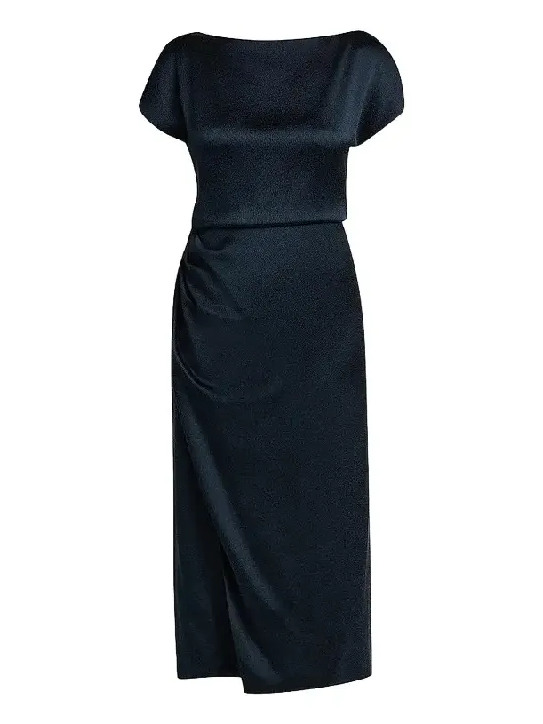 Women's Satin Draped Midi-Dress Women's Satin Draped Midi-Dress