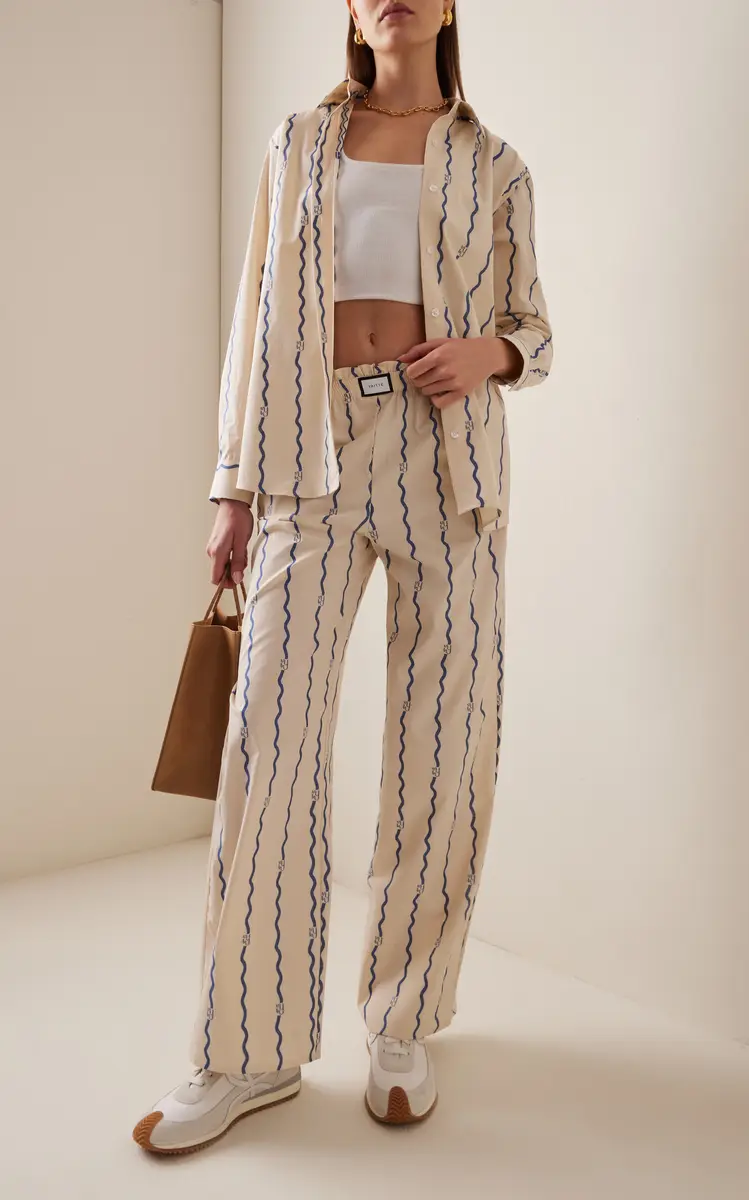 Yaitte Janeiro Wave-Patterned Cotton Fil Coupé Trousers | Thumbnail 2 Yaitte Janeiro Wave-Patterned Cotton Fil Coupé Trousers | Thumbnail 2