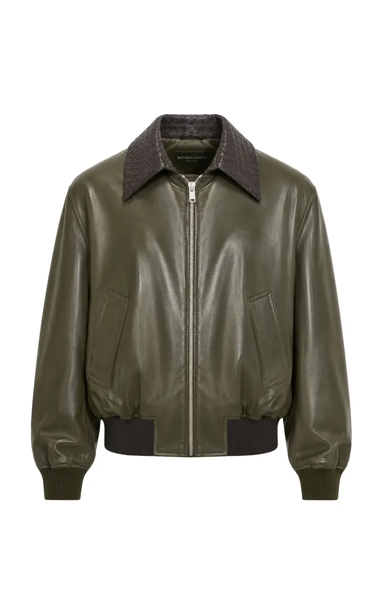 Bottega Veneta Intrecciato-Collar Leather Blouson Jacket | Thumbnail 3 Bottega Veneta Intrecciato-Collar Leather Blouson Jacket | Thumbnail 3