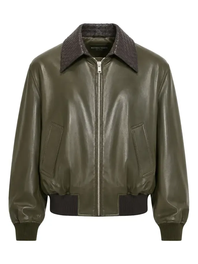 Bottega Veneta Intrecciato-Collar Leather Blouson Jacket
