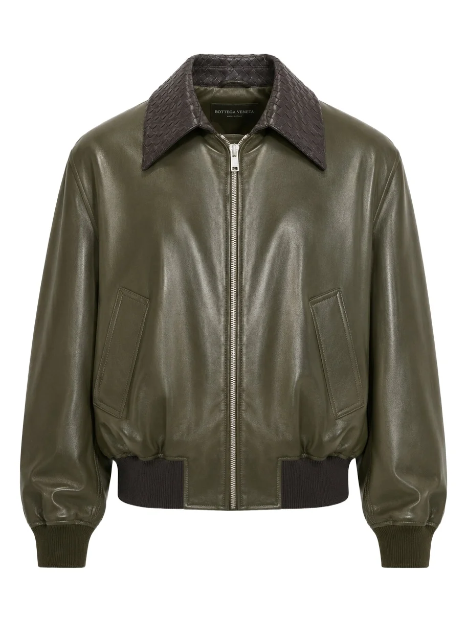 Bottega Veneta Intrecciato-Collar Leather Blouson Jacket