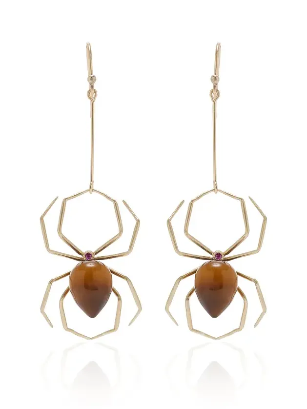 Ruby & Tiger's Eye Spider Earrings Ruby & Tiger's Eye Spider Earrings