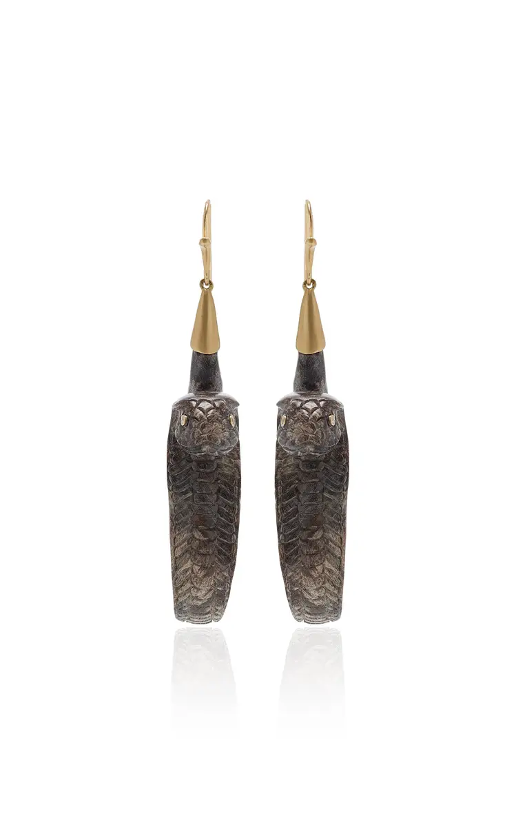 Annette Ferdinandsen Marblewood Cobras with Diamond Eyes Earrings