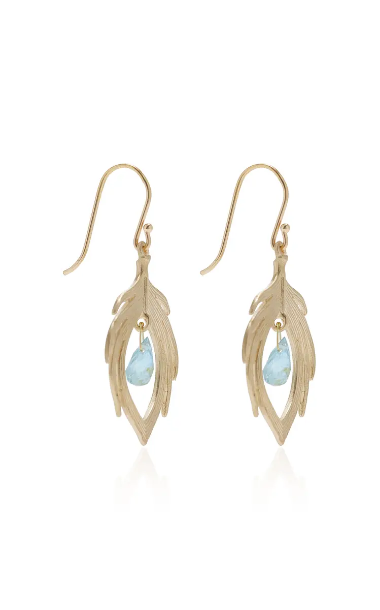 Annette Ferdinandsen Small Peacock Feathers with Aquamarine Earrings | Thumbnail 3