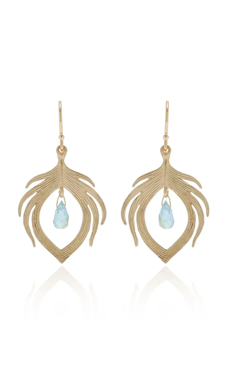 Annette Ferdinandsen Small Peacock Feathers With Aquamarine Earrings | Image 1 Annette Ferdinandsen Small Peacock Feathers With Aquamarine Earrings | Image 1