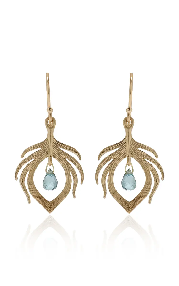 Annette Ferdinandsen Tiny Peacock Feathers With Spinel Earrings | Image 1 Annette Ferdinandsen Tiny Peacock Feathers With Spinel Earrings | Image 1