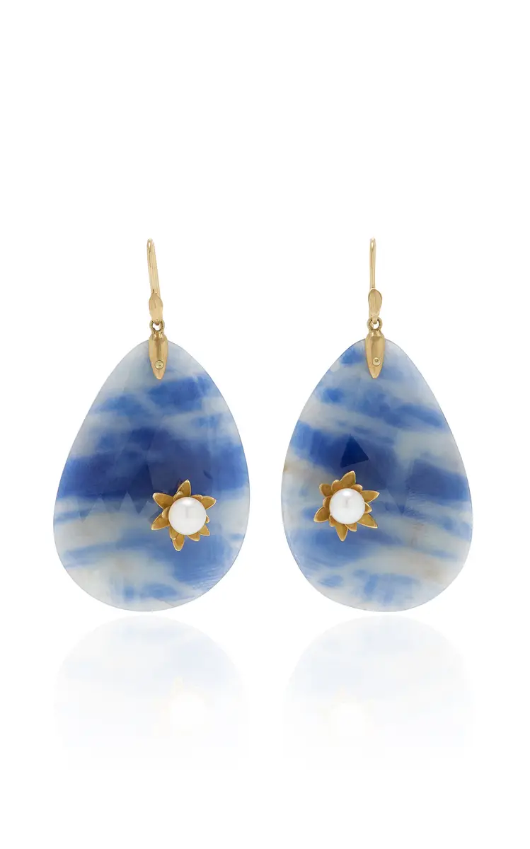 Annette Ferdinandsen Sapphire Waterlily With Pearl Lily Blossoms Earrings | Image 1 Annette Ferdinandsen Sapphire Waterlily With Pearl Lily Blossoms Earrings | Image 1
