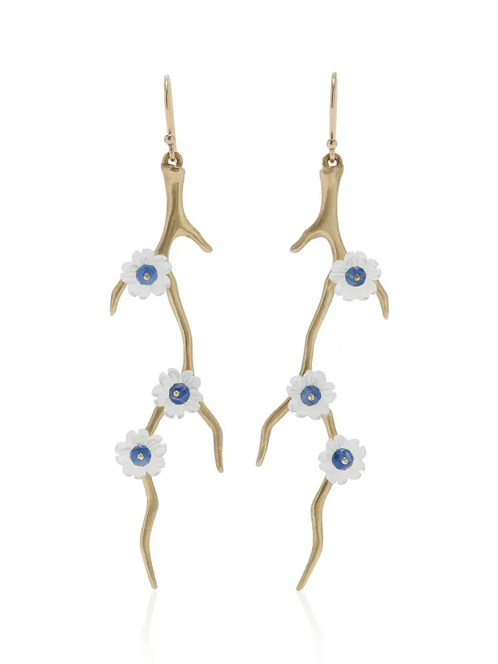 Mother of Pearl and Sapphire Blossom Branch Earrings
