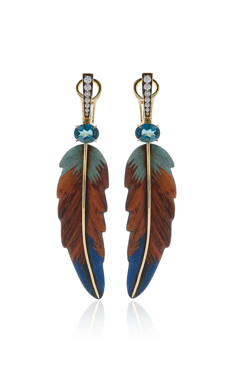 Silvia Furmanovich 18K Yellow Gold Diamond And London Blue Topaz Marquetry Earrings | Thumbnail 4