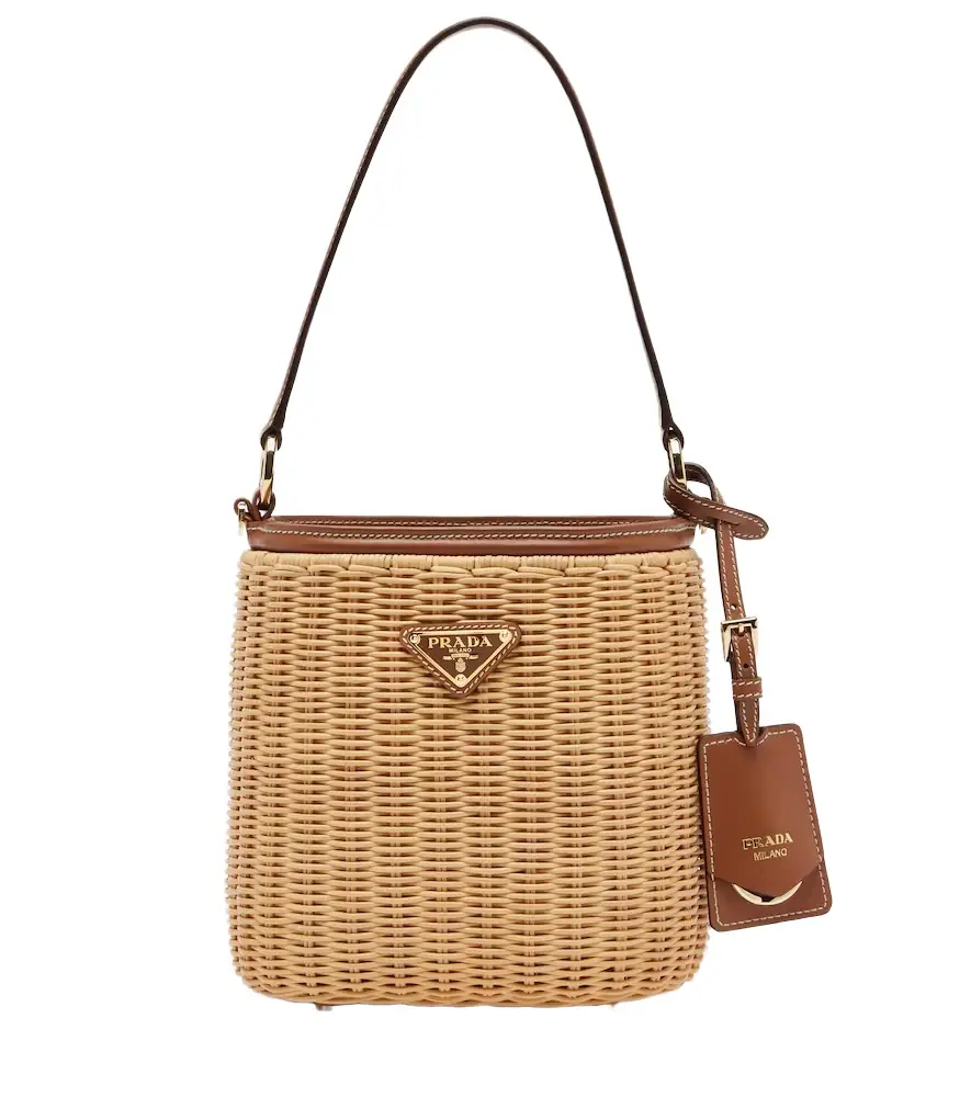 Prada Leather-trimmed wicker bucket bag | Image 1 Prada Leather-trimmed wicker bucket bag | Image 1