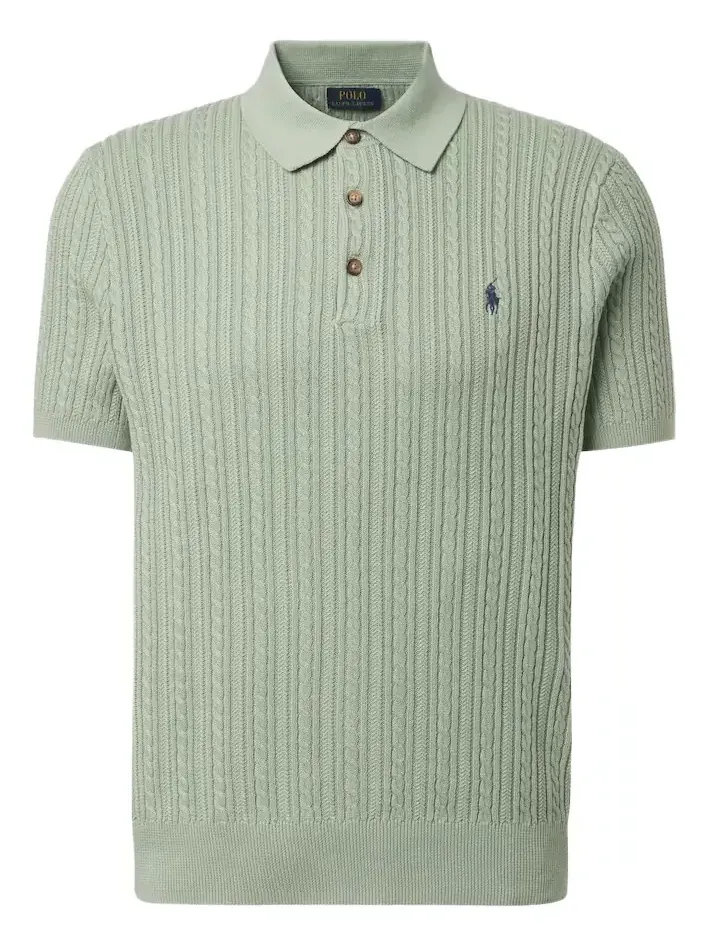 Cable-knit cotton polo shirt