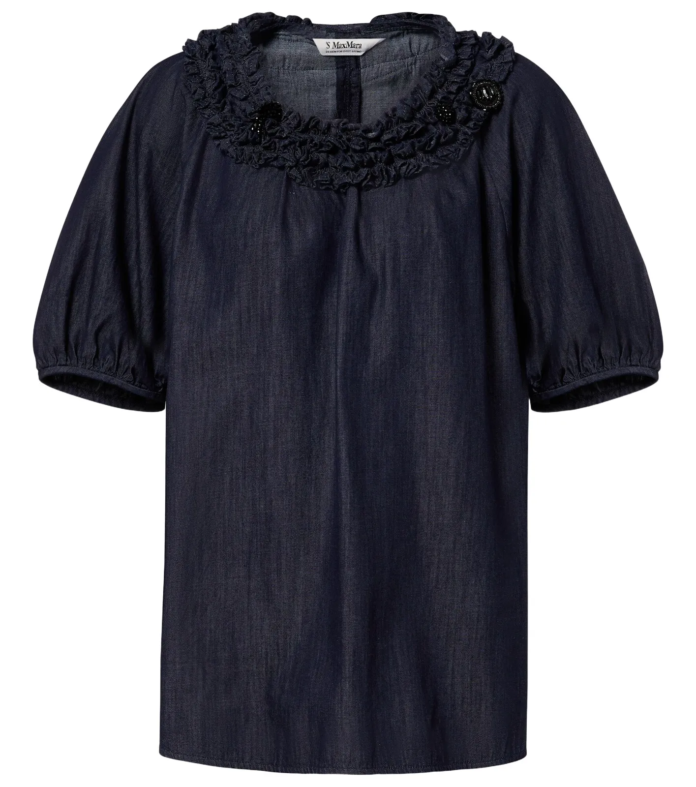 'S Max Mara Embellished ruffled denim blouse 'S Max Mara Embellished ruffled denim blouse