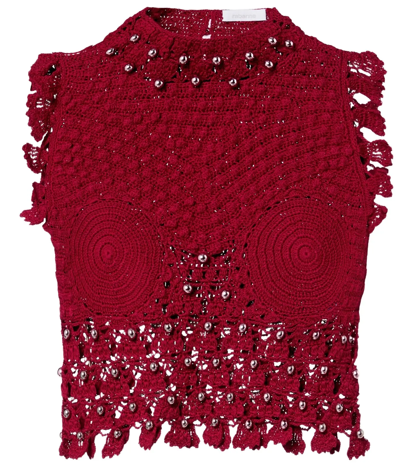 Embellished crochet cotton top