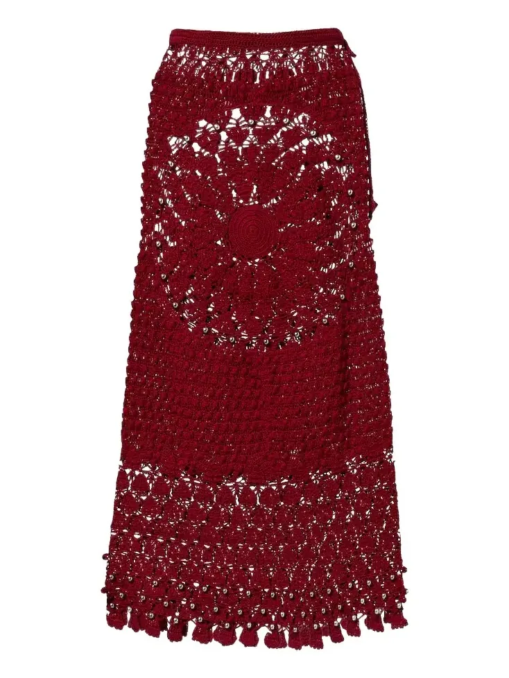 Embellished crochet cotton midi skirt Embellished crochet cotton midi skirt