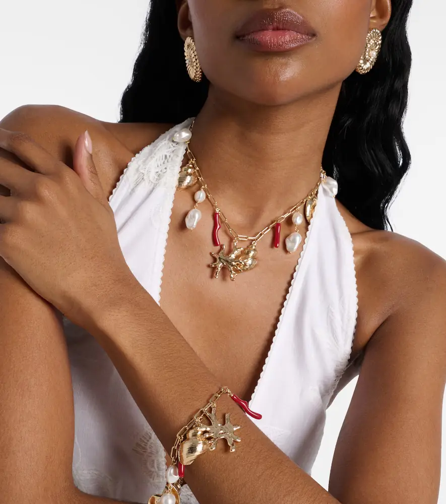 Self-Portrait Faux pearl-embellished charm necklace | Thumbnail 4