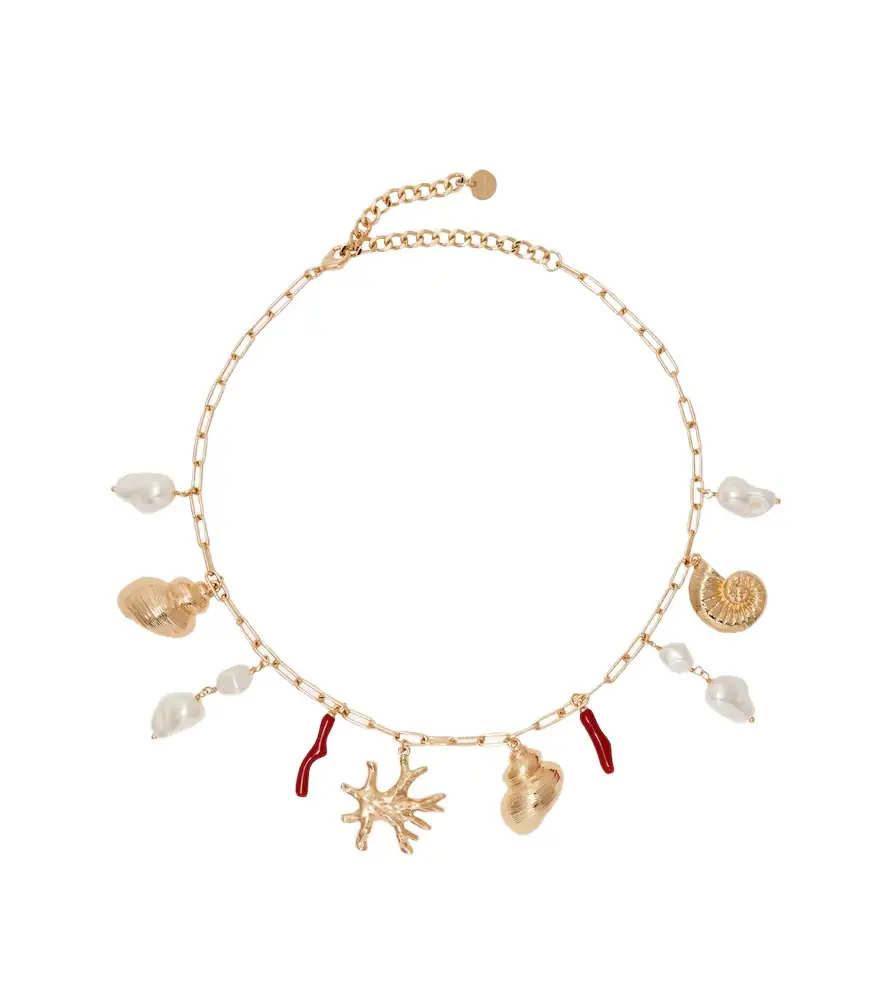 Faux pearl-embellished charm necklace Faux pearl-embellished charm necklace