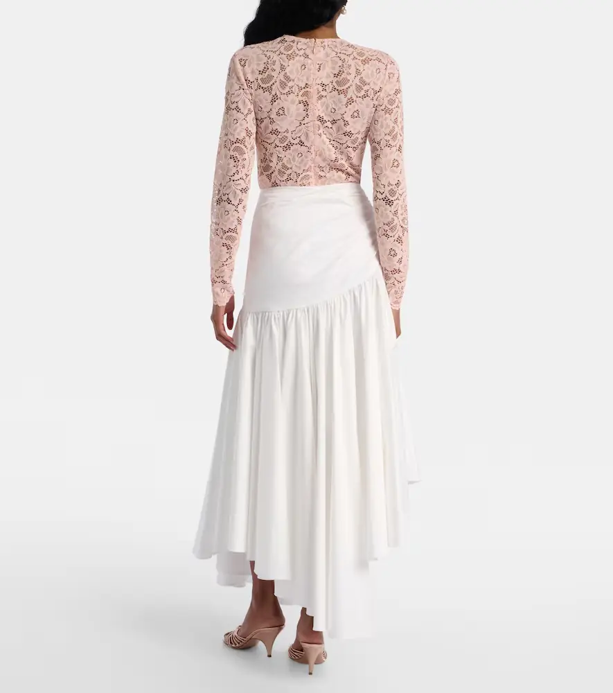 Self-Portrait Asymmetric cotton poplin midi skirt | Thumbnail 5