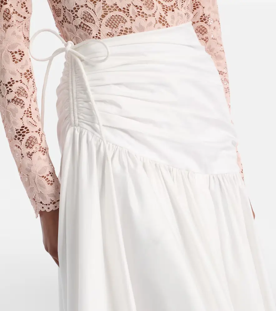 Self-Portrait Asymmetric cotton poplin midi skirt | Thumbnail 6