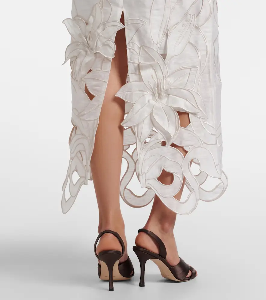 Leo Lin Rayna floral-appliqué linen-blend bustier gown | Thumbnail 2 Leo Lin Rayna floral-appliqué linen-blend bustier gown | Thumbnail 2