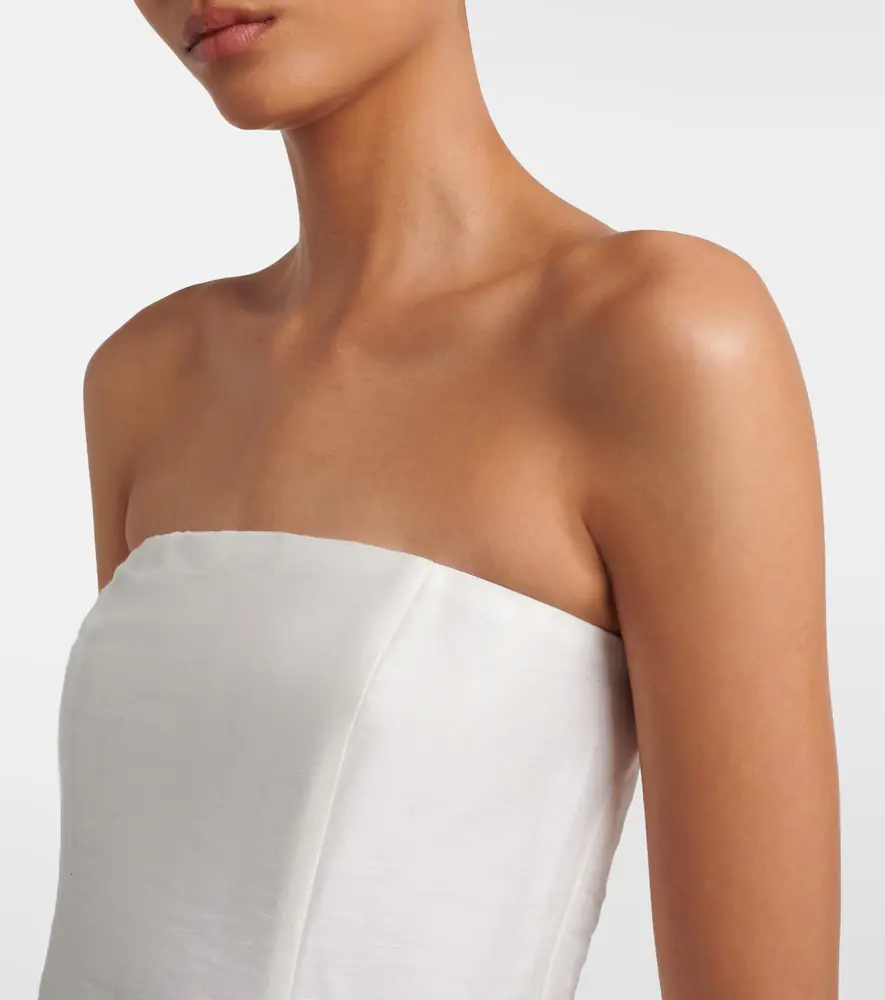Leo Lin Rayna floral-appliqué linen-blend bustier gown | Thumbnail 3 Leo Lin Rayna floral-appliqué linen-blend bustier gown | Thumbnail 3