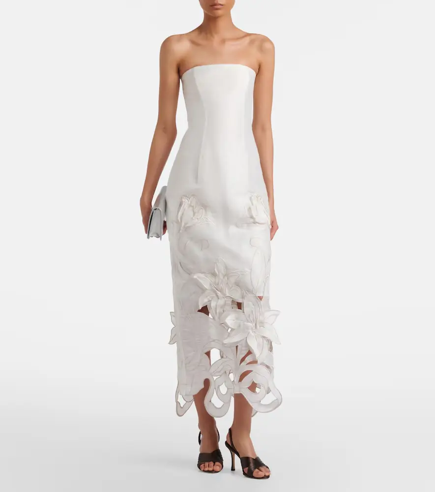 Leo Lin Rayna floral-appliqué linen-blend bustier gown | Thumbnail 4 Leo Lin Rayna floral-appliqué linen-blend bustier gown | Thumbnail 4