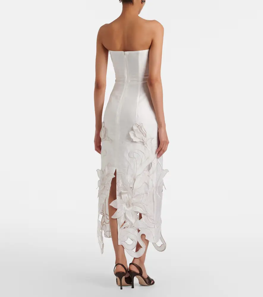 Leo Lin Rayna floral-appliqué linen-blend bustier gown | Thumbnail 5 Leo Lin Rayna floral-appliqué linen-blend bustier gown | Thumbnail 5